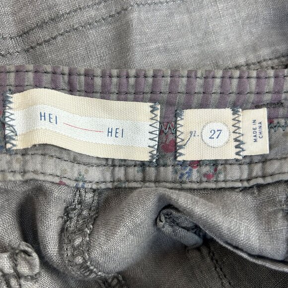 Hei Hei Anthropologie Women Marlena Embroidered Crochet Linen Pants Grey Size 27 - Picture 3 of 9